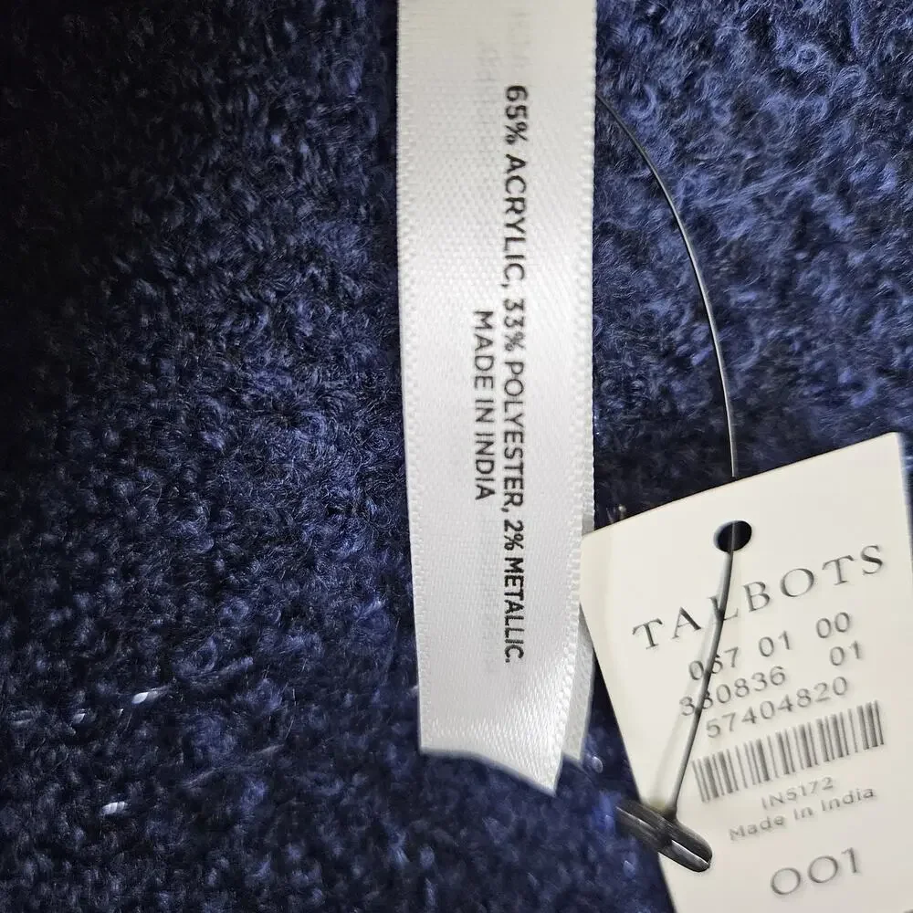 Talbots Metallic Windowpane Plaid Wrap Womens Large Scarf Sapphire Blue Fringed